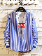 Men's plus size striped casual button-up shirt from Trendsi, featuring a classic design and comfortable fit.