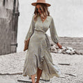 LadyShow floral autumn and winter dress with chest wrap, tie large swing skirt, perfect for leisure and holiday style.