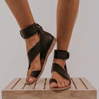 Plus size Roman style women's buckle toe slippers flat sandals by Plush Fashion Hub with comfortable flat design and stylish look.