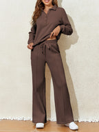 Trendsi activewear set featuring a collared sweatshirt and high waist pants, perfect for athletic and casual wear.