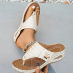Shopimist toe post wedge sandals with tan straps and cork wedge heel, perfect for summer casual wear.