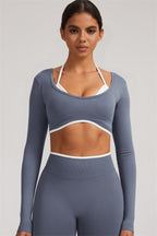 Fitglutes Activewear long sleeve crop top and leggings 2-piece set, stylish gymwear for workout and activewear sessions.