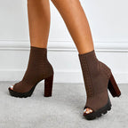 Trendy Attic Store01 women's chunky high heel round toe fish mouth shoes with stylish design and bold footwear style.