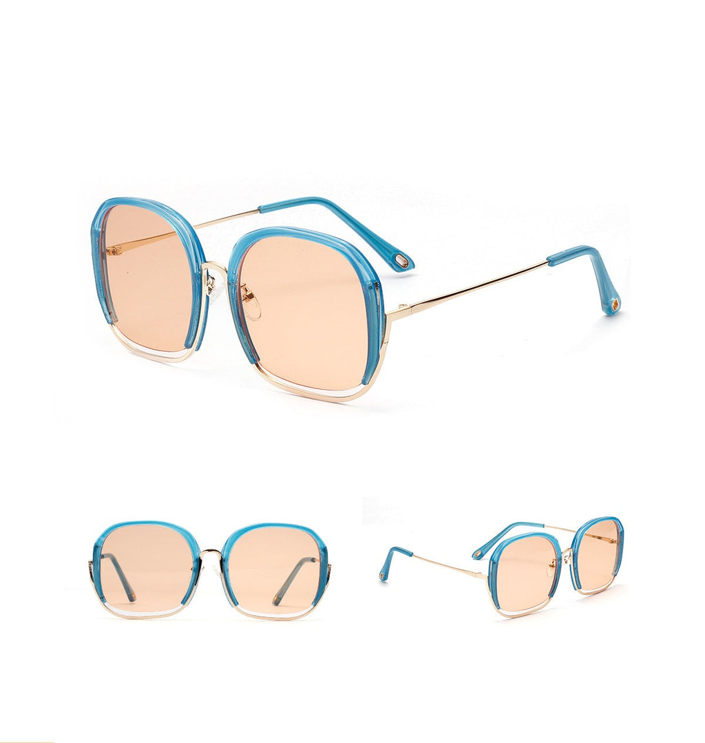 Large half frame UV400 sunglasses by FitiqueFit with colorful fashion shades, stylish eye wear for sun protection and trendy looks.