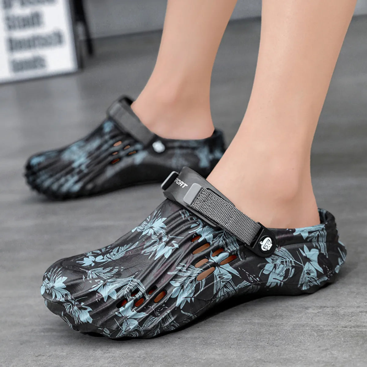 Men's floral pattern breathable sandals by Trendsi, featuring comfortable design and stylish floral print, perfect for warm weather.