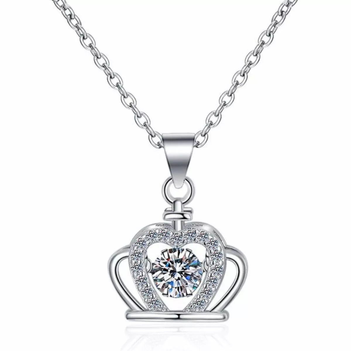 Sterling silver zircon crown pendant necklace featuring a detailed crown design, crafted by Shopimist.