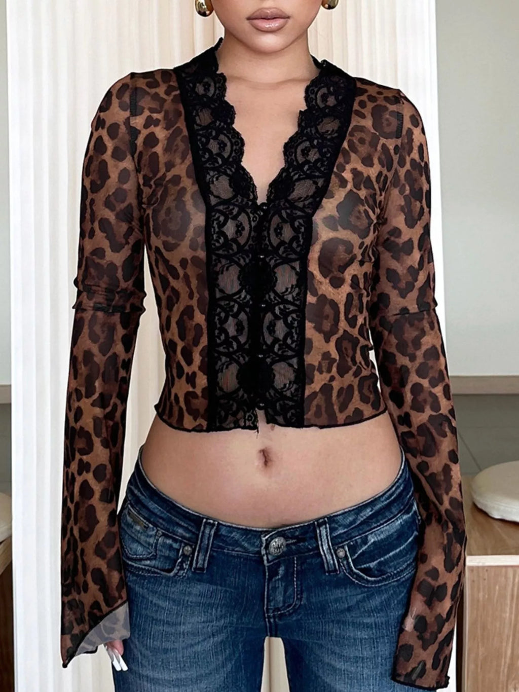 Shopimist lace detail long sleeve top with elegant lace accents and fitted design, perfect for stylish everyday wear.