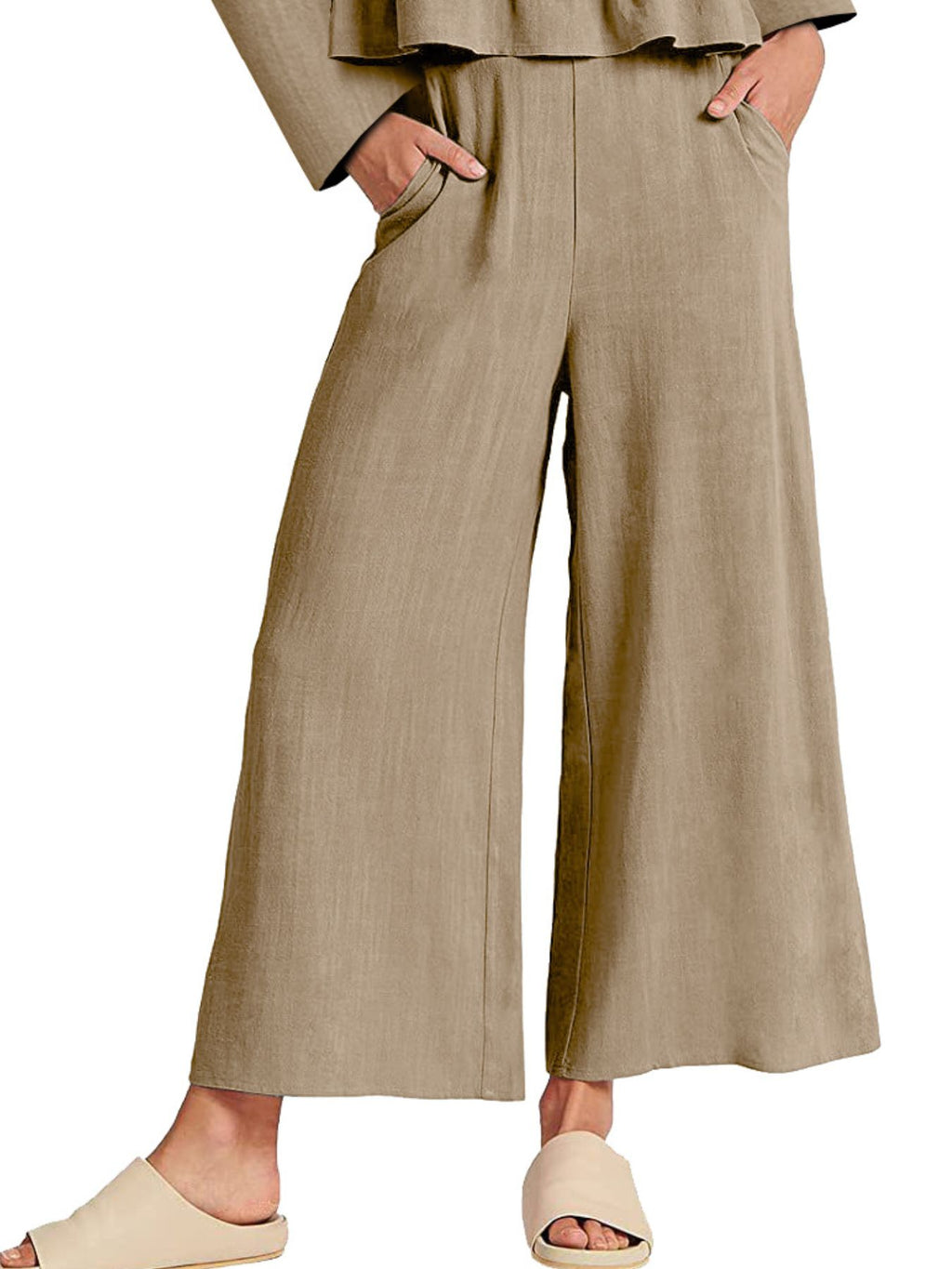 Women's ruffled hem long sleeve top and pants lounge set with pockets, stylish and comfortable 2-piece outfit by Trendsi.