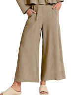 Women's ruffled hem long sleeve top and pants lounge set with pockets, stylish and comfortable 2-piece outfit by Trendsi.