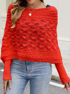 Cable knit batwing sleeve sweater shirt from Trendsi featuring a cozy, textured knit pattern and relaxed fit.