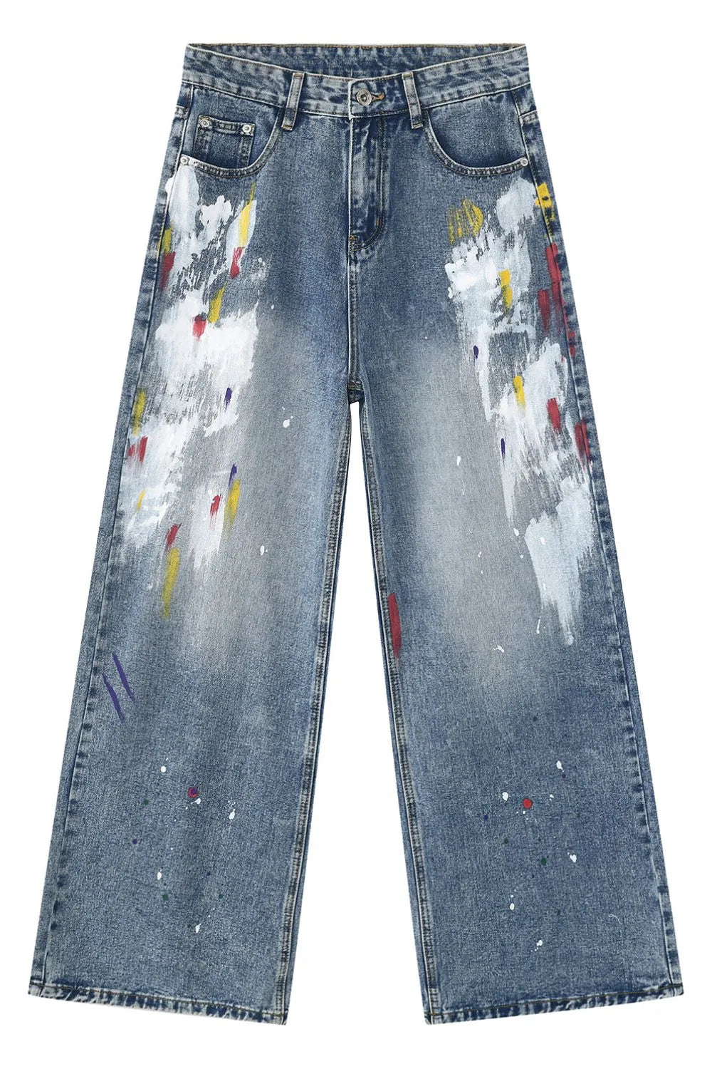 Denim Painting Jeans with pockets by Plush Fashion Shop, featuring a stylish distressed design and functional front and back pockets.