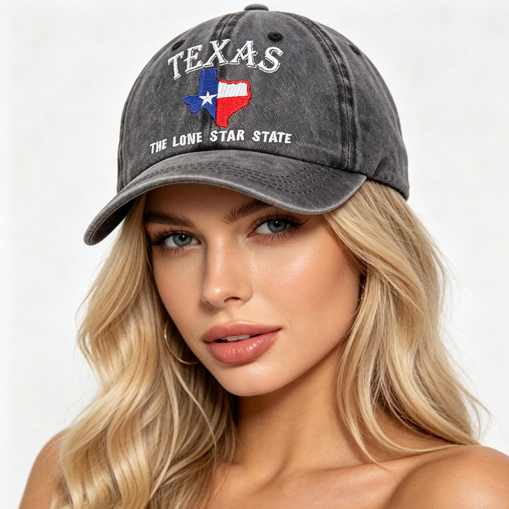Vintage washed baseball cap with Texas Lone Star embroidery, adjustable unisex FitiqueFit hat, casual outdoor headwear