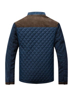 Men's plus size quilted snap-down jacket by Shopimist, full size, navy blue, with front snap buttons and quilted design.