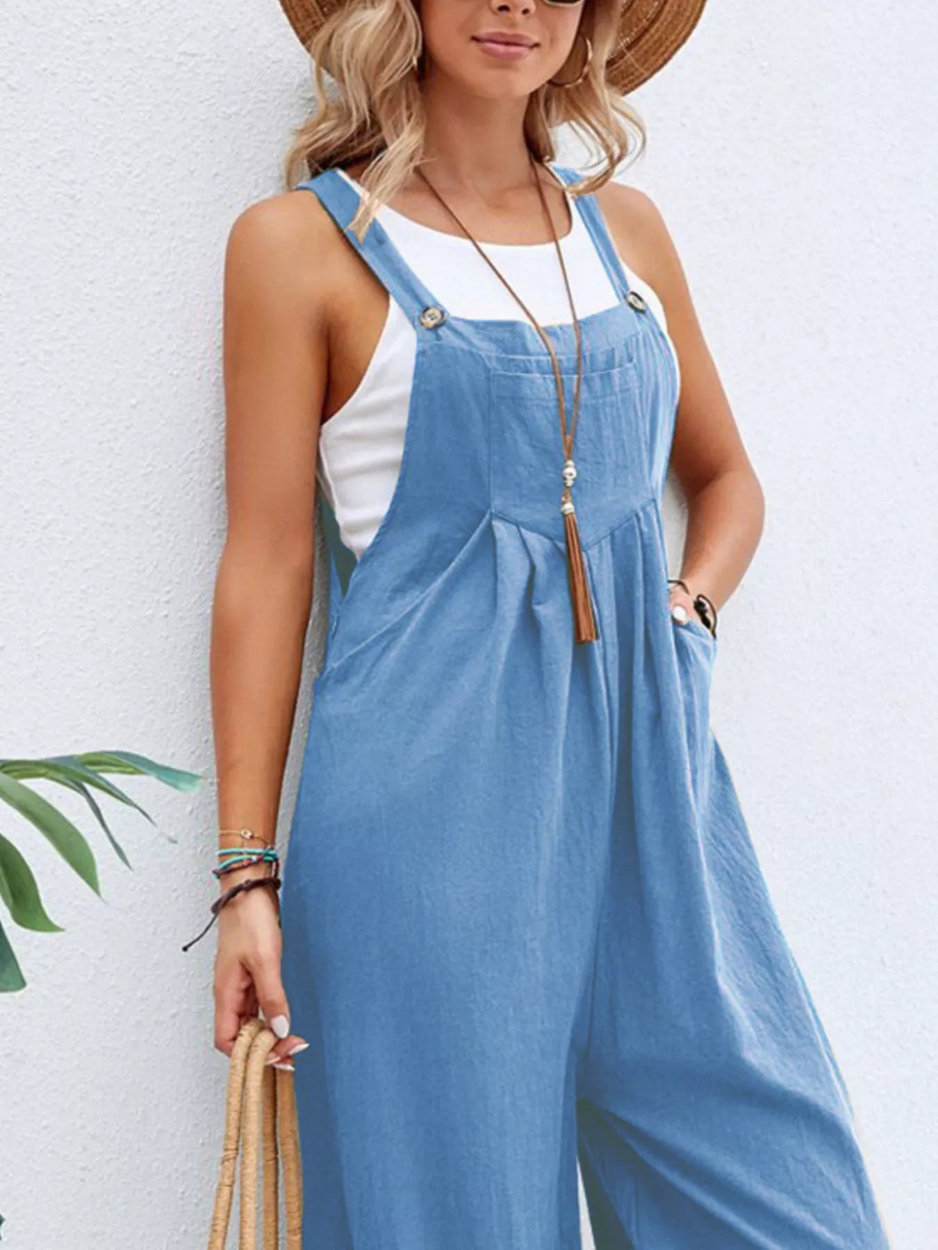 Plus size Shopimist full size casual wide-leg overalls with pockets, featuring a relaxed fit and comfortable design.