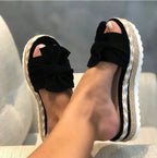 Ladies bow sandals with platform wedge heel, stylish women’s summer footwear by Trendy Attic Store01