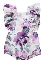 Girls' floral two-piece outfit with back tie and matching headband, featuring a colorful floral print and cute design.