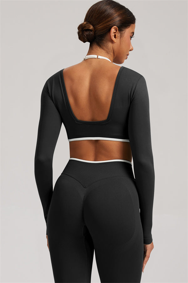 Fitglutes Activewear long sleeve crop top and matching leggings, 2-piece set, designed for gym and workout activities.