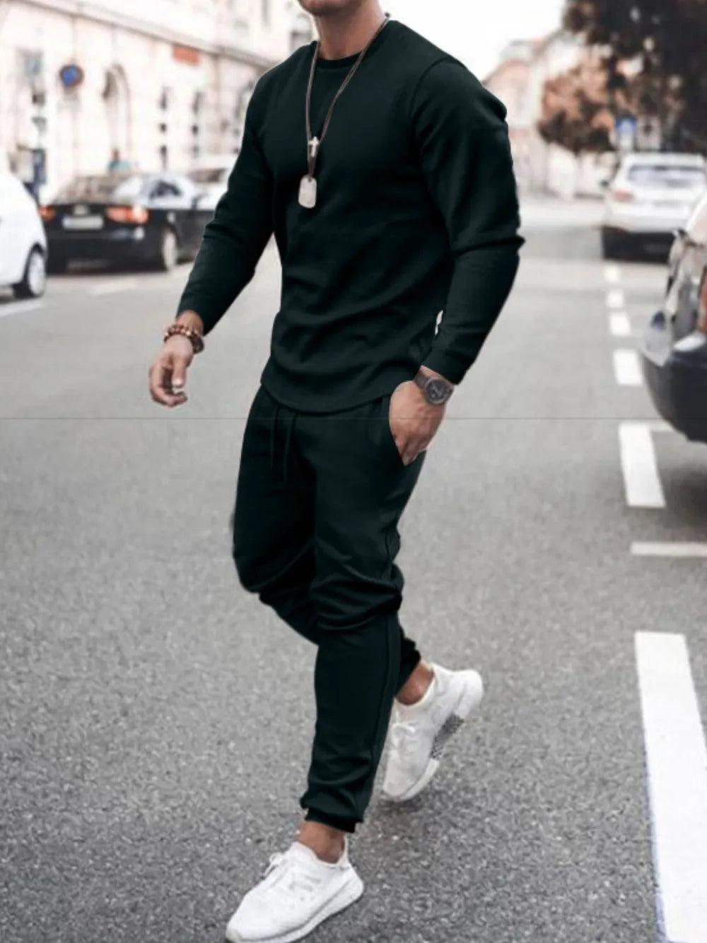 Men's full size round neck long sleeve top and pants set by Shopimist, featuring a comfortable fit in plus size with casual style.