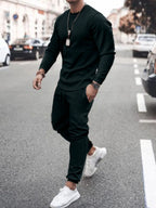 Men's full size round neck long sleeve top and pants set by Shopimist, featuring a comfortable fit in plus size with casual style.