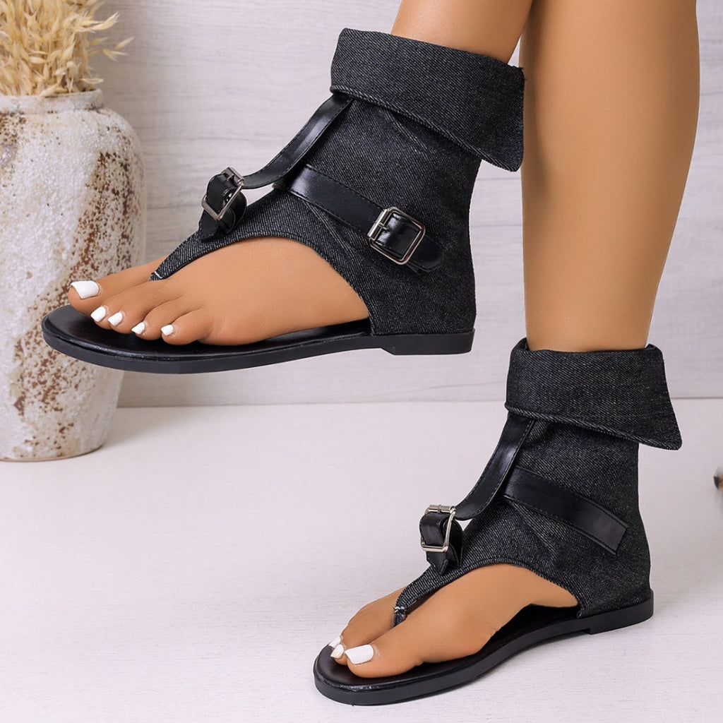Shopimist toe post buckle sandals with adjustable straps and cushioned soles, featuring a sleek design for casual wear.