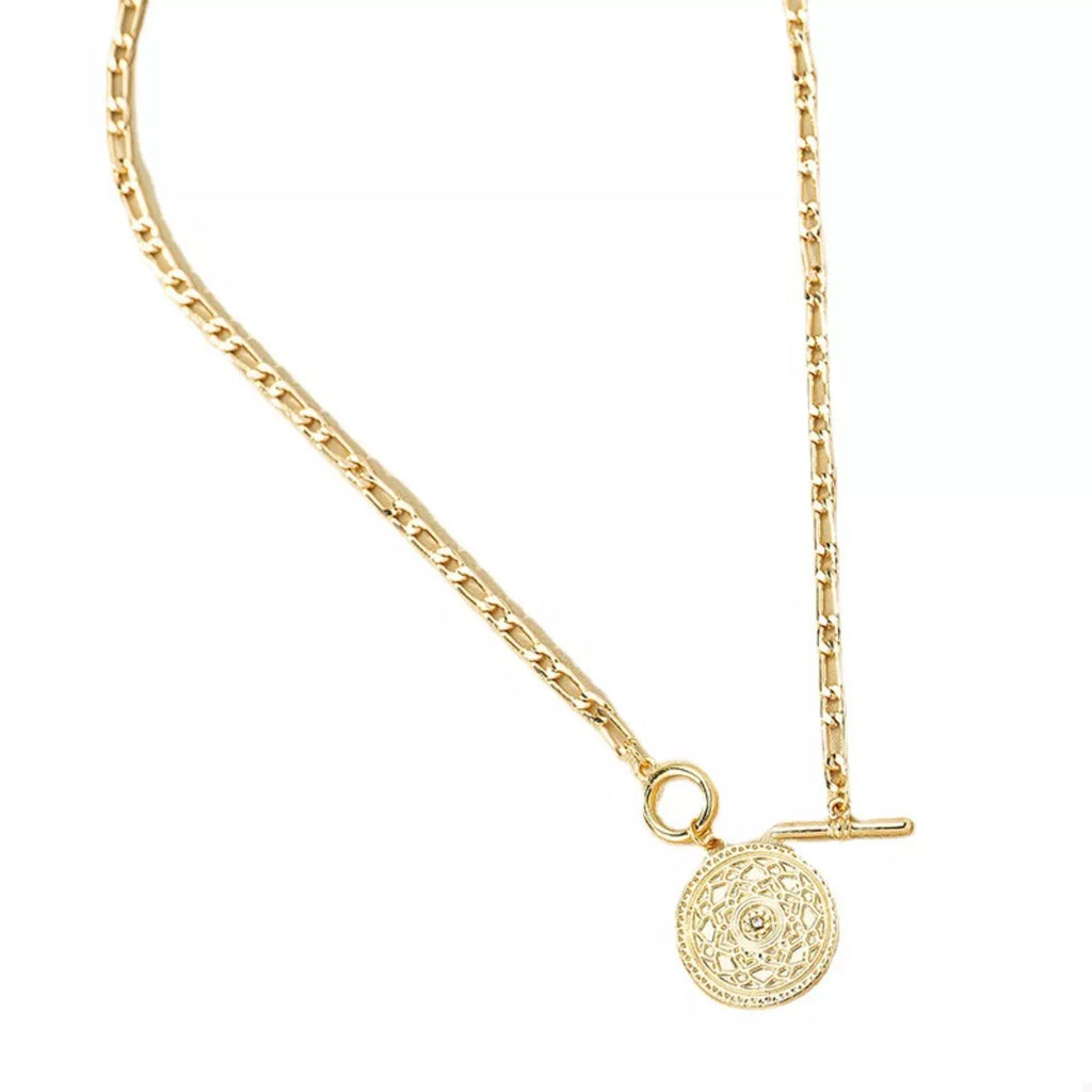 Chain link necklace with vintage coin pendant, stylish jewelry by Shopimist featuring a bold, classic design and intricate metalwork.