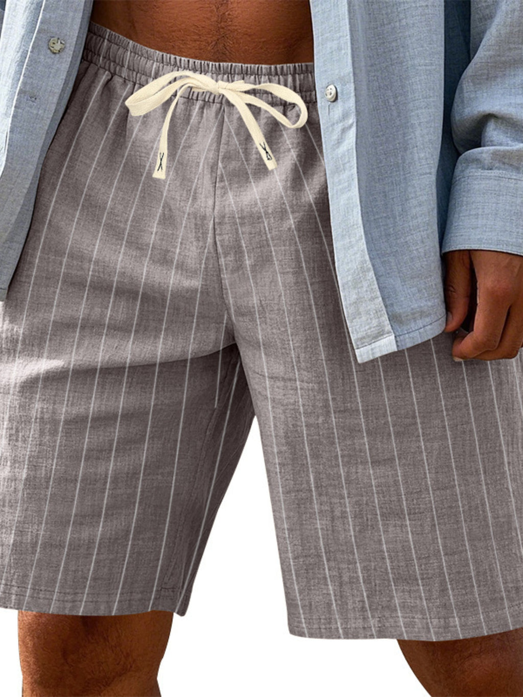 Men's plus size striped casual shorts with drawstring waist by Trendsi, showcasing relaxed fit and comfortable fabric.