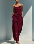 Women's gold-buckle camisole and pants two-piece casualwear set by FitiqueFit, featuring a stylish camisole top and matching pants.