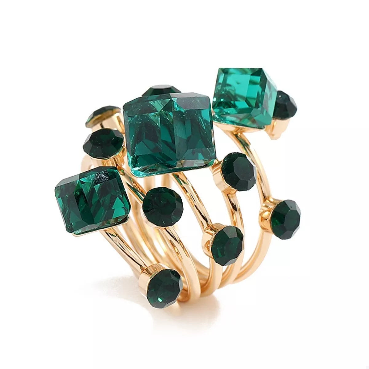 18K gold-plated multi-layered ring by Shopimist showing layered bands and shiny finish on a white background