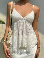 Lace V-Neck Cami top from Trendsi, featuring delicate lace detailing and a flattering V-neck, perfect for layering or casual wear.