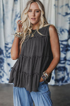 Threaded Pear Macie a Line Tank Top, lightweight sleeveless top in soft fabric, shown on a hanger.