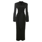 Bella Mia fall women's dress with solid color, collared waist, slim fit, long sleeves, lace-up front, and zipper closure.