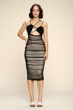 Fasheabe Curve Hugging Bodycon Midi Dress in black, fitted design with a sleek silhouette, perfect for stylish evening wear.