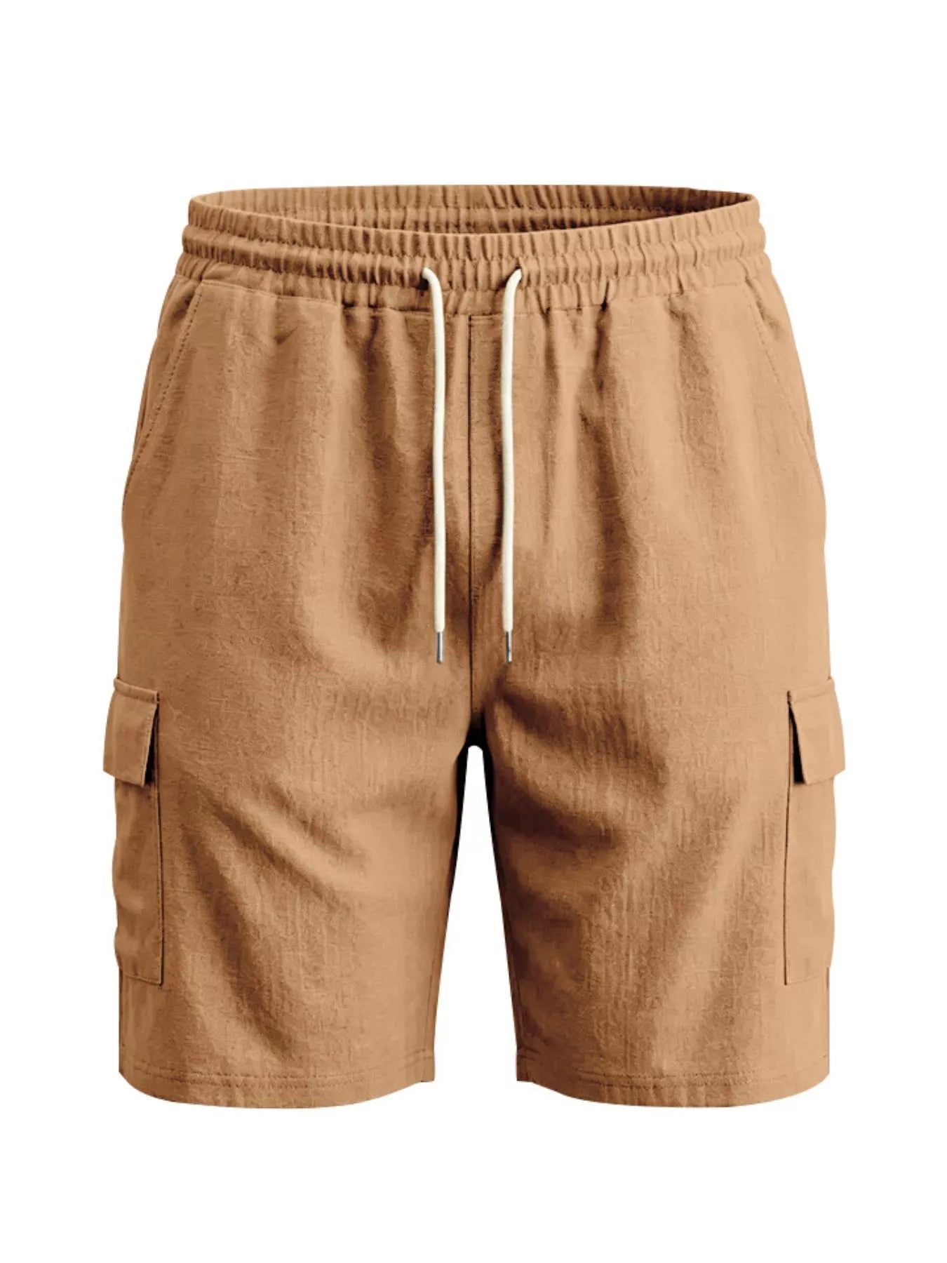 Plus size men's casual cargo shorts with drawstring waist, black color, featuring multiple pockets and relaxed fit.