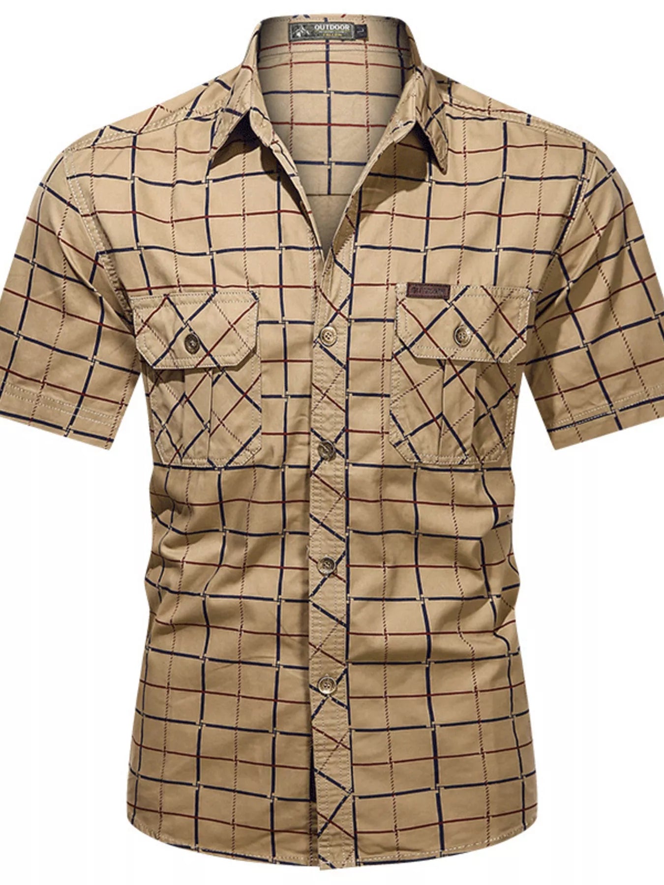 Plus size men's casual plaid short-sleeve shirt by Plush Fashion Hub, featuring a comfortable fit and classic pattern.