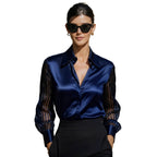 Loose satin long sleeve shirt for women in solid color, versatile and stylish, by LadyShow.Store.