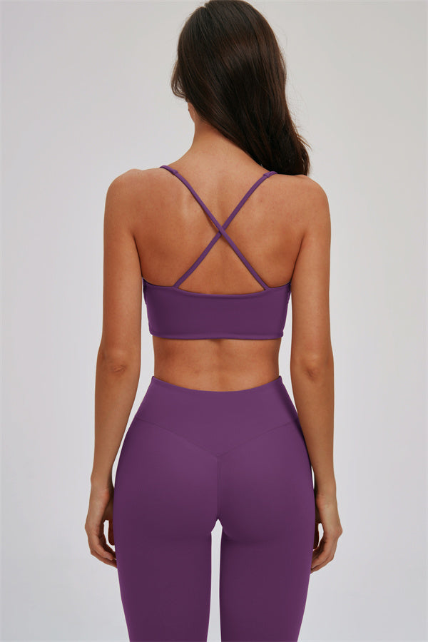 Kinetic Cross Back Sports Bra and Leggings 2-piece set by Plush Fashion Hub, featuring a stylish athletic wear design for activewear.
