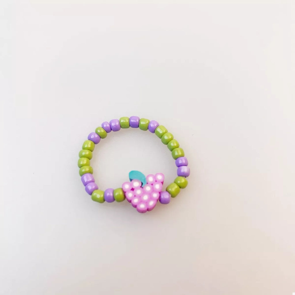 Colorful fruit charm beaded ring showcasing vibrant fruit designs, crafted by Shopimist, perfect for casual or fun fashion accessories.