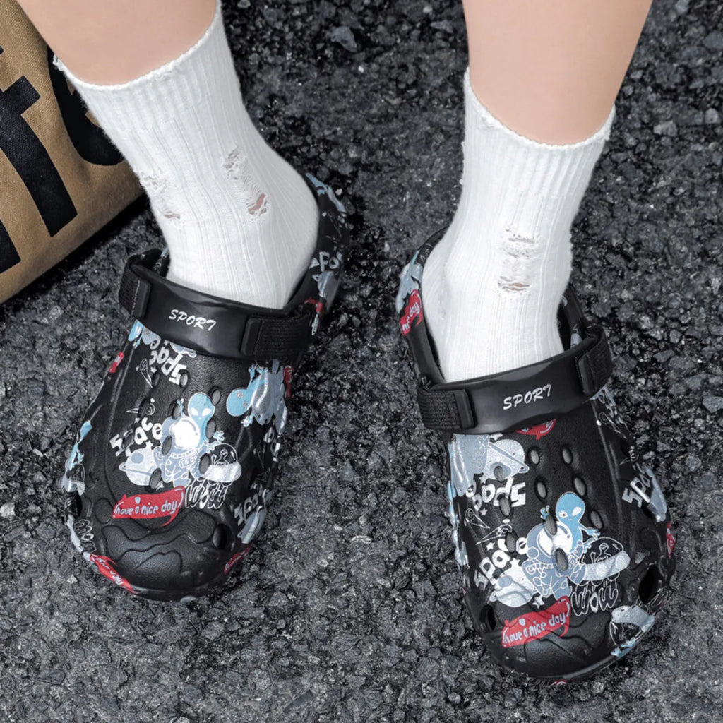 Men's printed platform sandals by Plush Fashion Hub featuring colorful patterns and chunky soles for a trendy, comfortable footwear look.