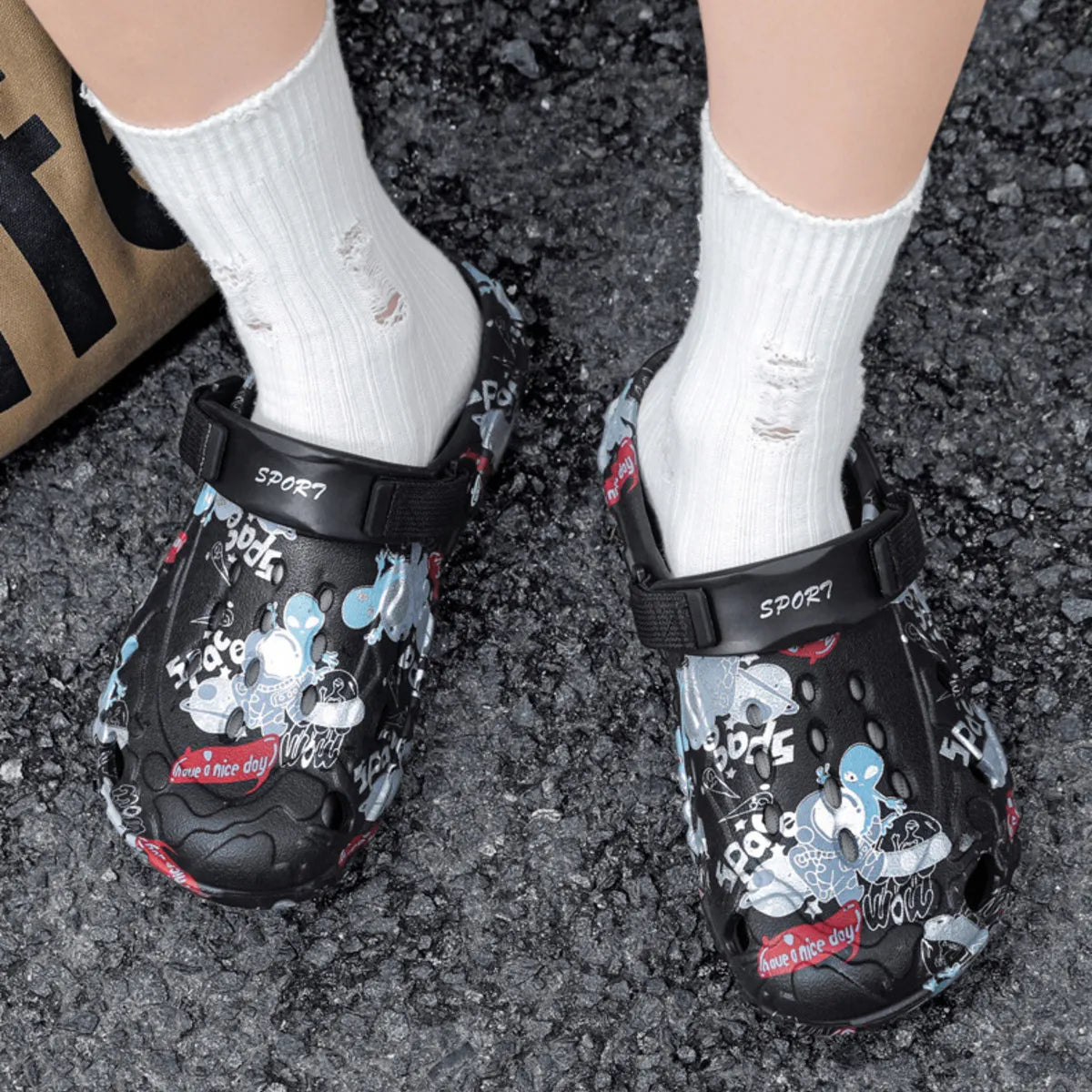 Men's printed platform sandals by Plush Fashion Hub featuring colorful patterns and chunky soles for a trendy, comfortable footwear look.