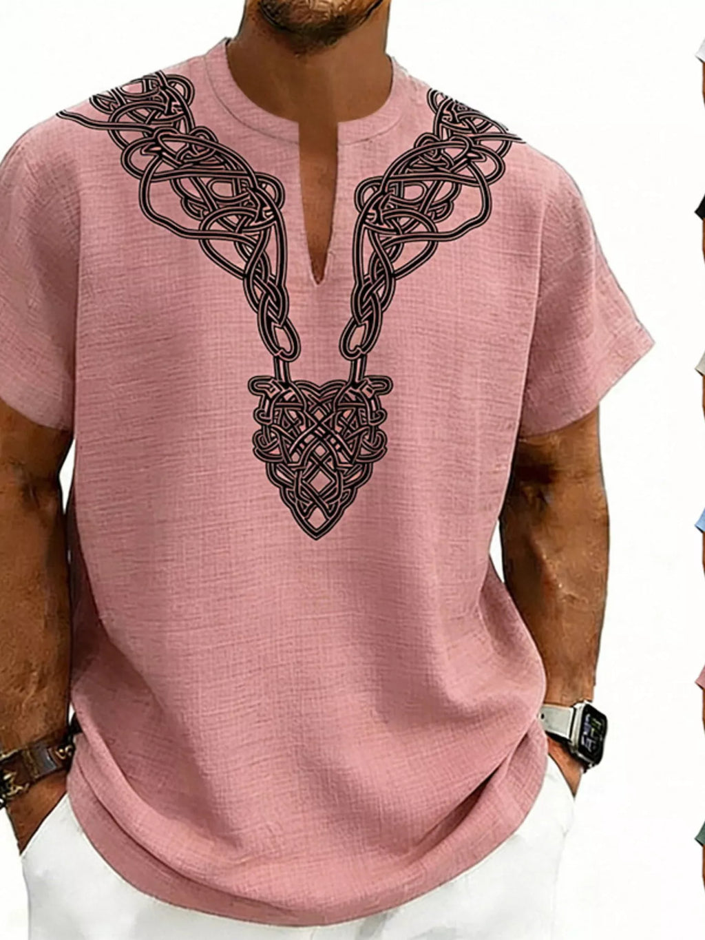 Men's printed short sleeve blouse by Trendsi, plus size notched design with colorful print, casual and comfortable fit.