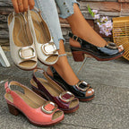 Shopimist peep toe block heel sandals featuring a stylish open-toe design and chunky heel for fashionable comfort.