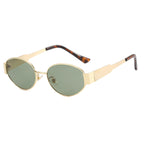 Vintage oval sunglasses with light gold and silver frames, stylish eyewear by Plush Fashion Hub