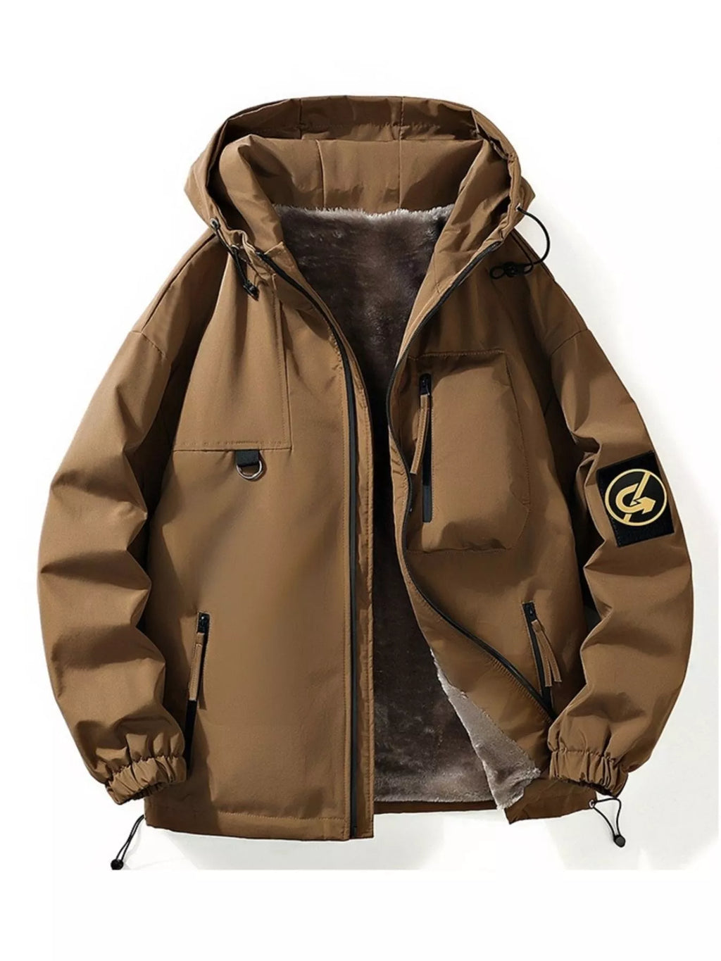 Plus size men's zip-up hooded jacket with drawstring, from Shopimist, featuring a comfortable fit and casual style.