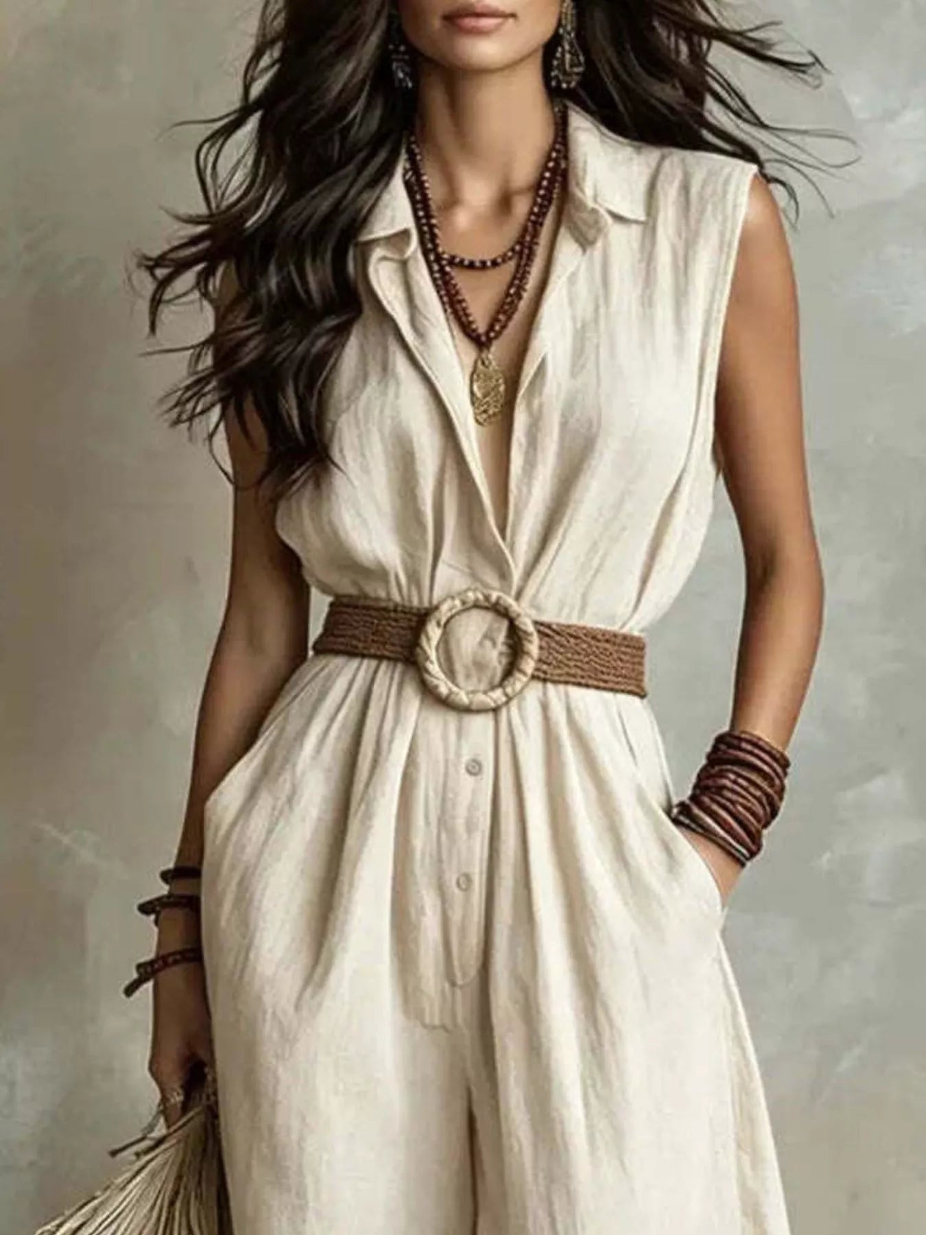 Plus size full length sleeveless wide leg jumpsuit by Plush Fashion Hub, stylish and comfortable for casual or formal wear.