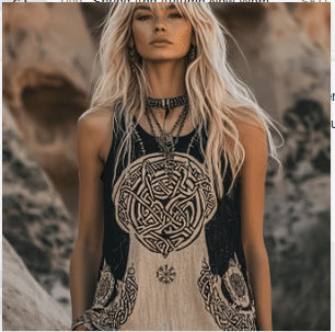 Plus size women's digital print pleated streetwear tank top with crew neck from FitiqueFit, featuring vibrant graphic design.