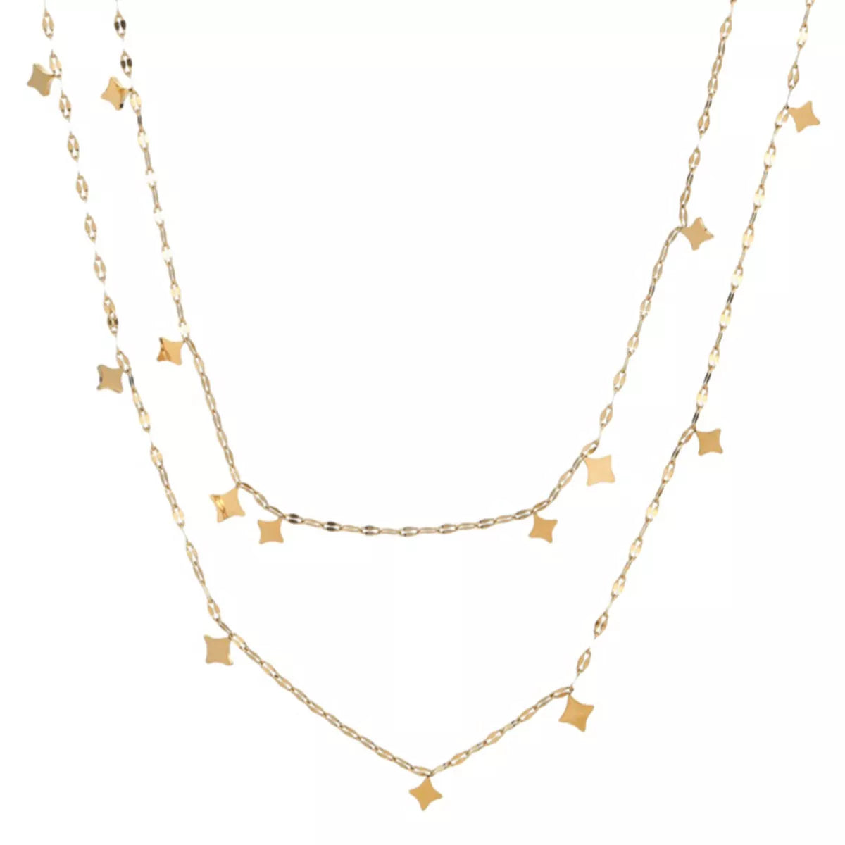 18K gold plated layered star charm necklace from Plush Fashion Hub featuring multiple star pendants on a delicate chain.