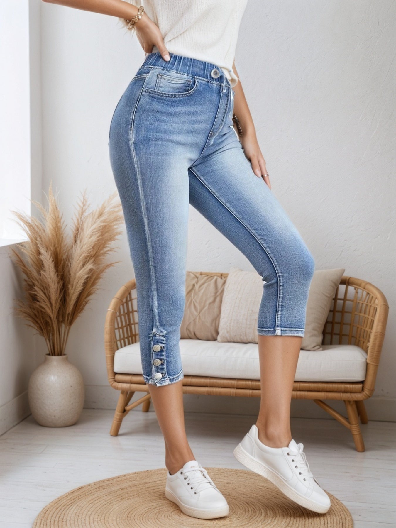 Women’s casual denim shorts with drawstring waist from FitiqueFit, featuring a relaxed fit and stylish design.