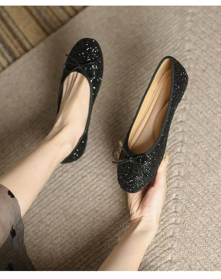 Women's classic egg-roll edge slip-on flats with round toes, inspired by Chanel, from Plush Fashion Hub.
