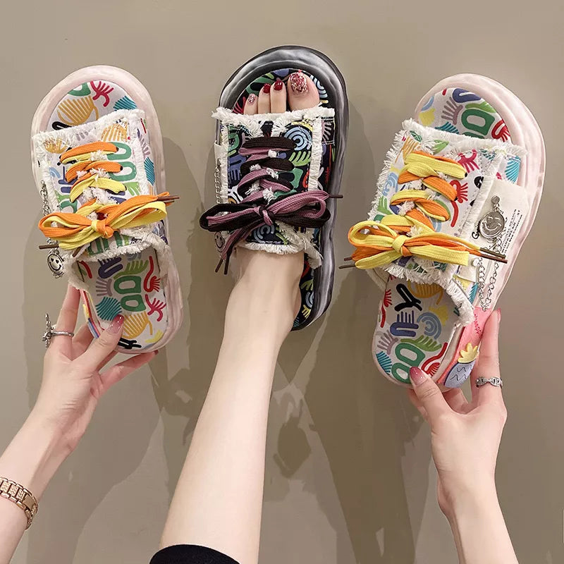 Shopimist open toe lace-up sandals with stylish straps and a comfortable flat sole, perfect for casual summer wear.