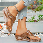 Shopimist toe post wedge sandals with strappy design and chunky heel, perfect for summer casual wear.